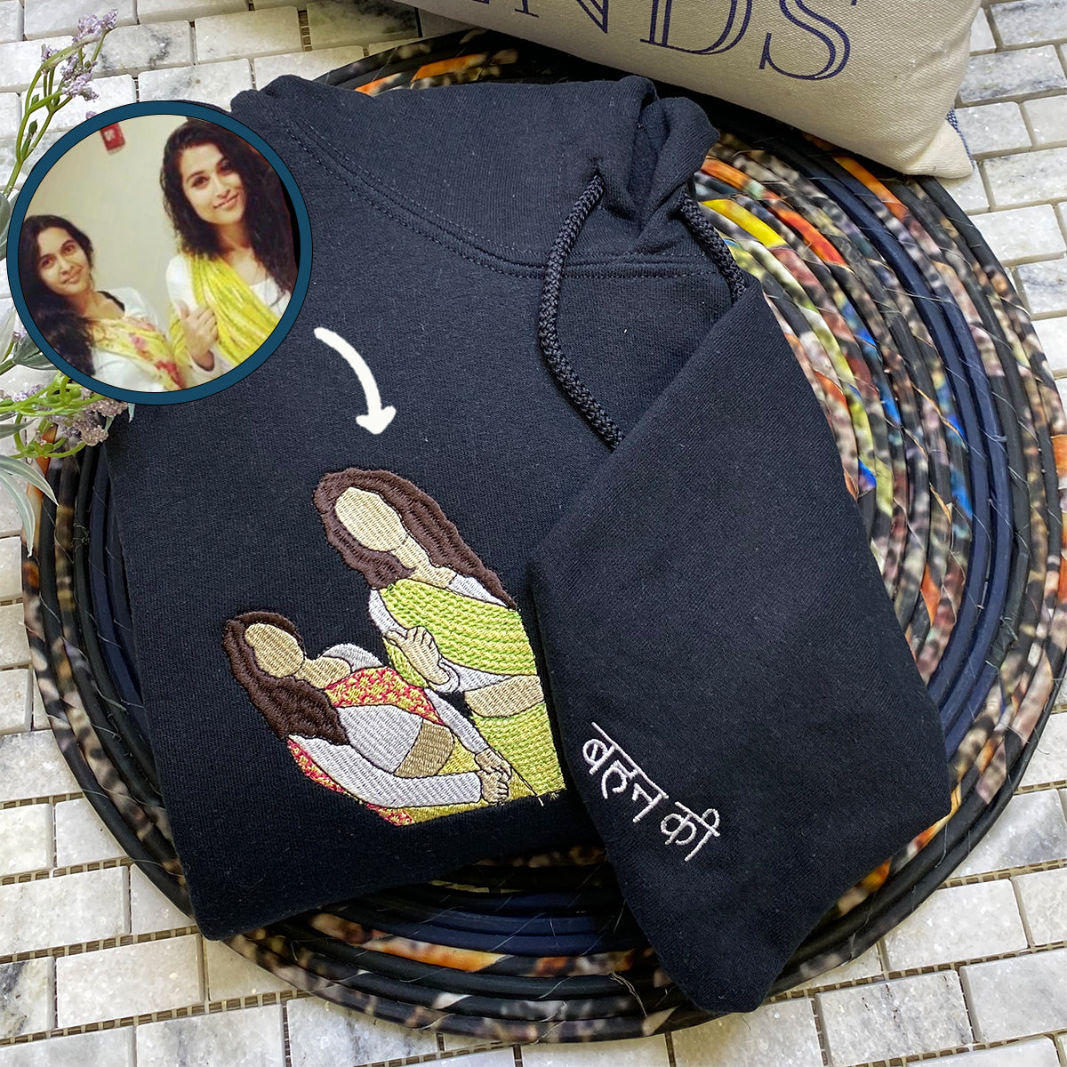 Custom Embroidered Best Friends Sweatshirt Hoodie with Photo & Name on Sleeve