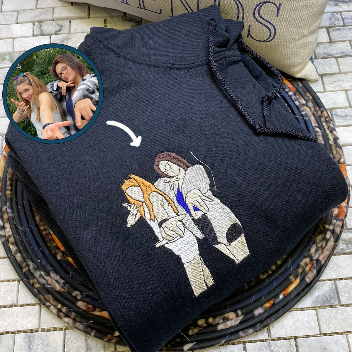 Custom Embroidered Best Friends Sweatshirt Hoodie with Photo & Name on Sleeve
