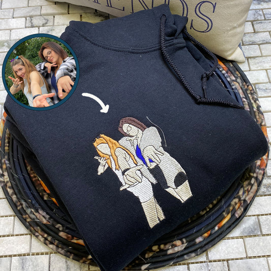 Custom Embroidered Best Friends Sweatshirt Hoodie with Photo & Name on Sleeve
