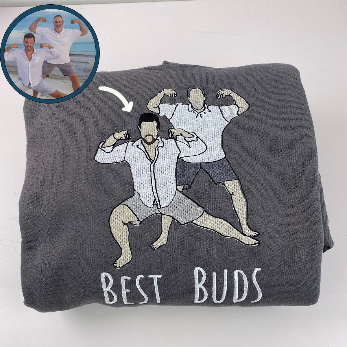 Custom Embroidered Best Friends Sweatshirt Hoodie with Photo & Name on Sleeve