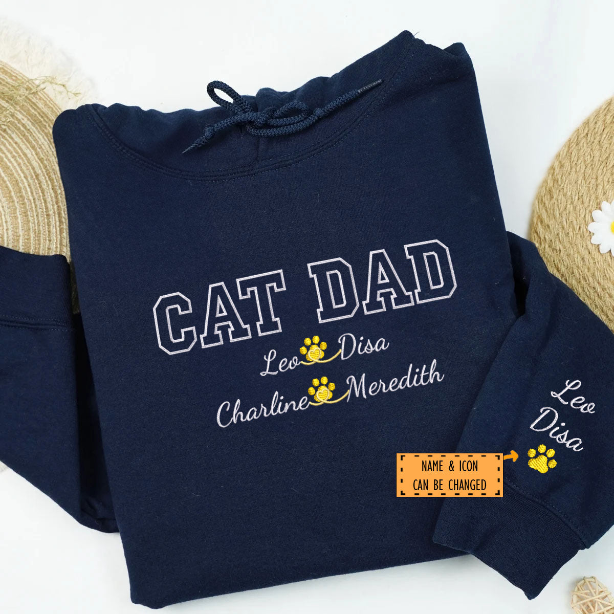 Custom Embroidered Cat Dad with Names Hoodie