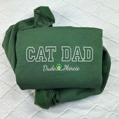 Custom Embroidered Cat Dad with Names Hoodie