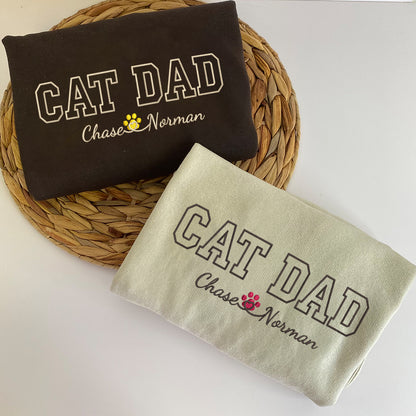 Custom Embroidered Cat Dad with Names Hoodie