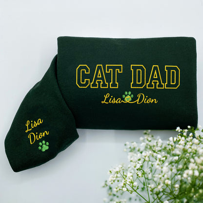 Custom Embroidered Cat Dad with Names Hoodie