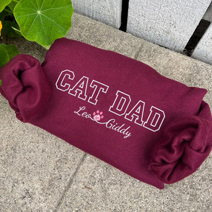 Custom Embroidered Cat Dad with Names Hoodie