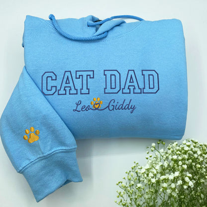 Custom Embroidered Cat Dad with Names Hoodie