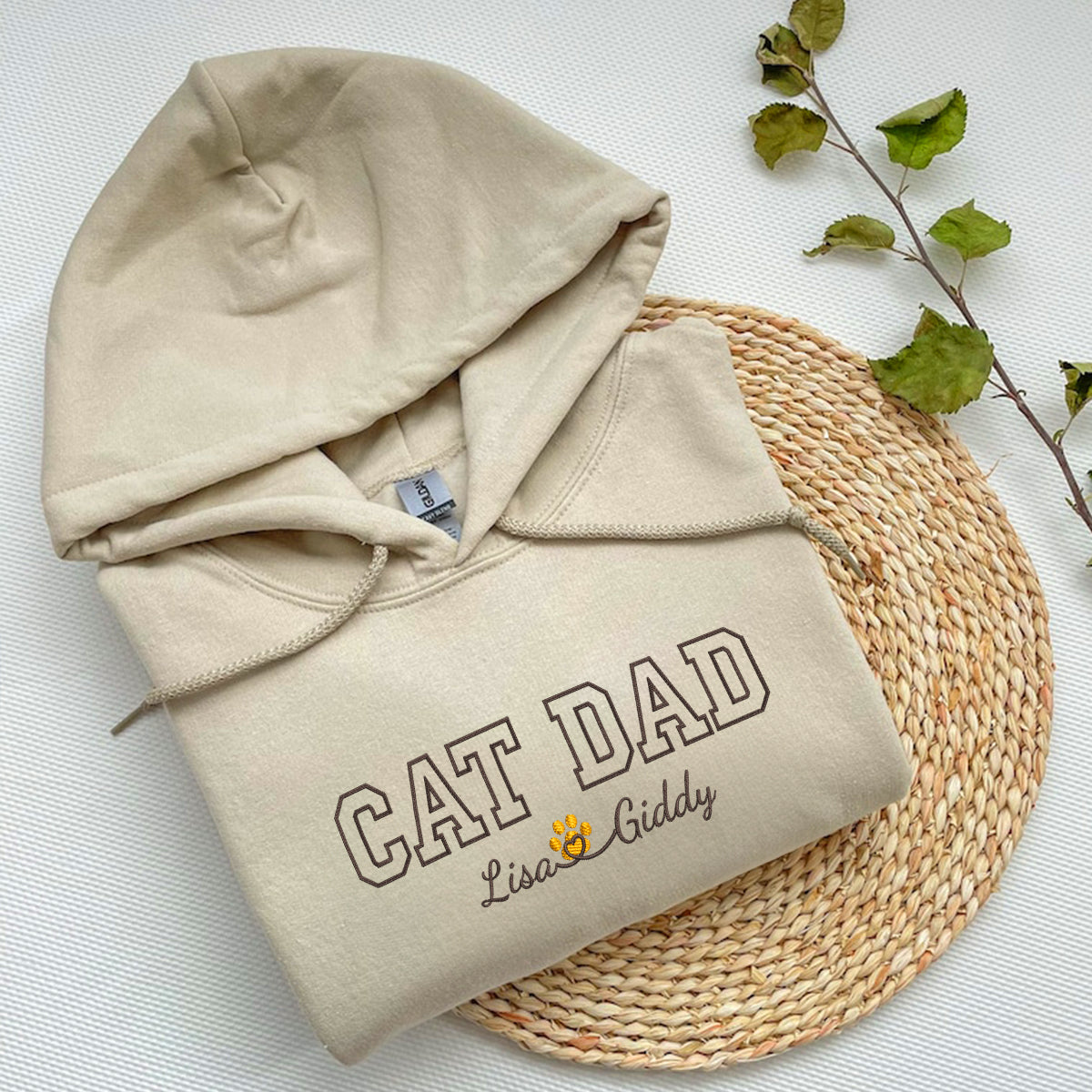 Custom Embroidered Cat Dad with Names Hoodie