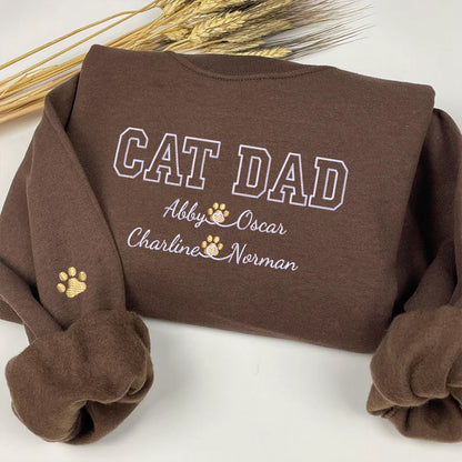 Custom Embroidered Cat Dad with Names Sweatshirt