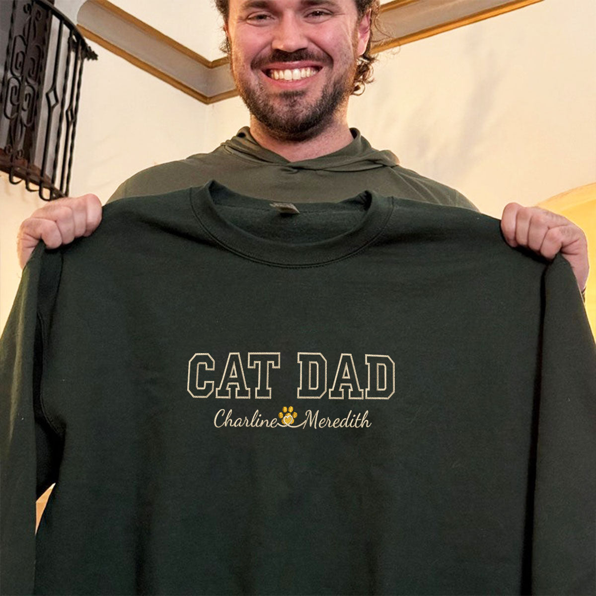 Custom Embroidered Cat Dad with Names Sweatshirt