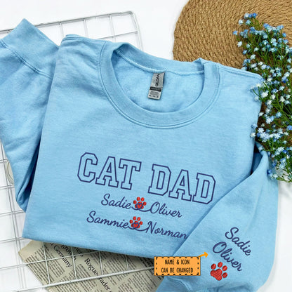 Custom Embroidered Cat Dad with Names Sweatshirt