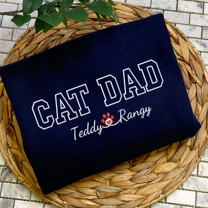 Custom Embroidered Cat Dad with Names Sweatshirt