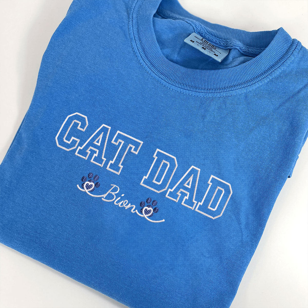 Custom Embroidered Cat Dad with Names T-Shirt