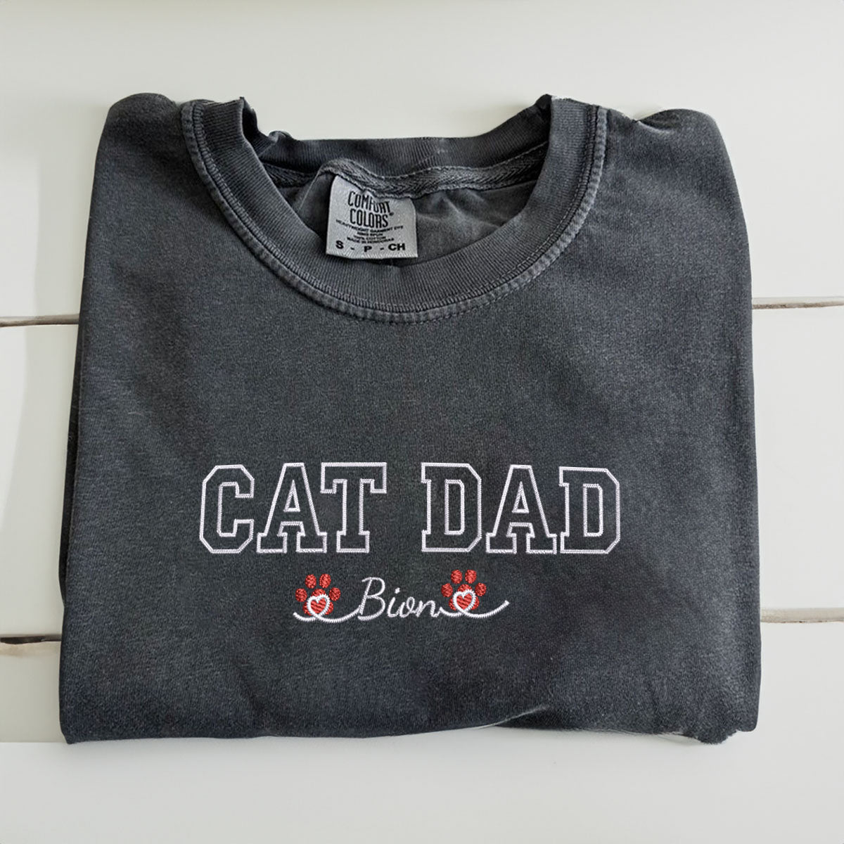 Custom Embroidered Cat Dad with Names T-Shirt