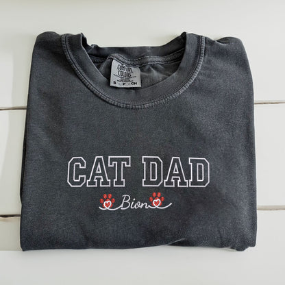 Custom Embroidered Cat Dad with Names T-Shirt