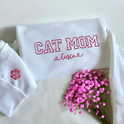 Custom Embroidered Cat Mom with Names Hoodie