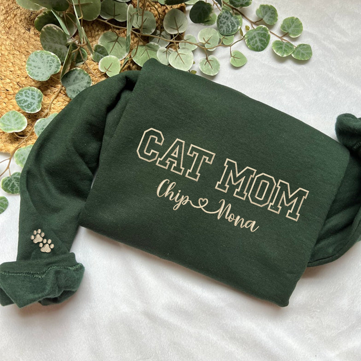 Custom Embroidered Cat Mom with Names Hoodie