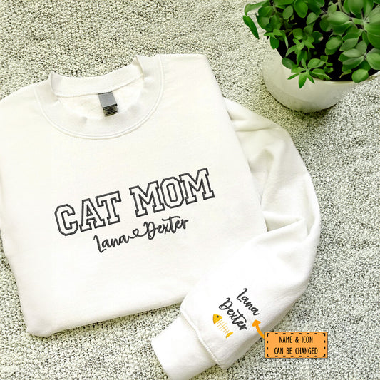 Custom Embroidered Cat Mom with Names Sweatshirt