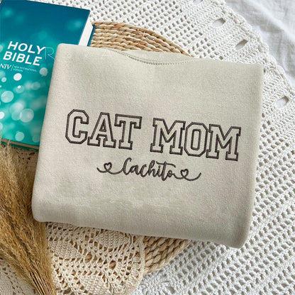 Custom Embroidered Cat Mom with Names Sweatshirt