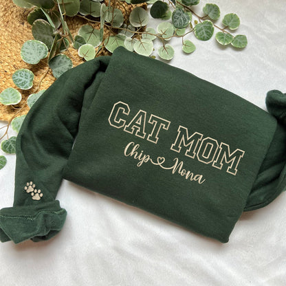 Custom Embroidered Cat Mom with Names Sweatshirt