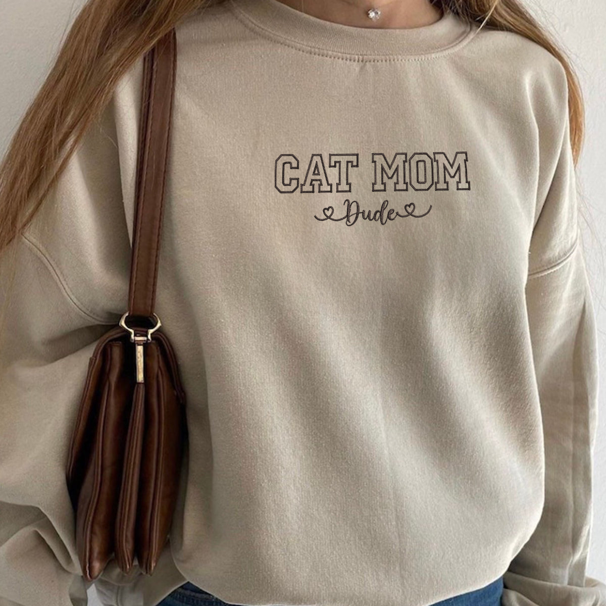 Custom Embroidered Cat Mom with Names Sweatshirt