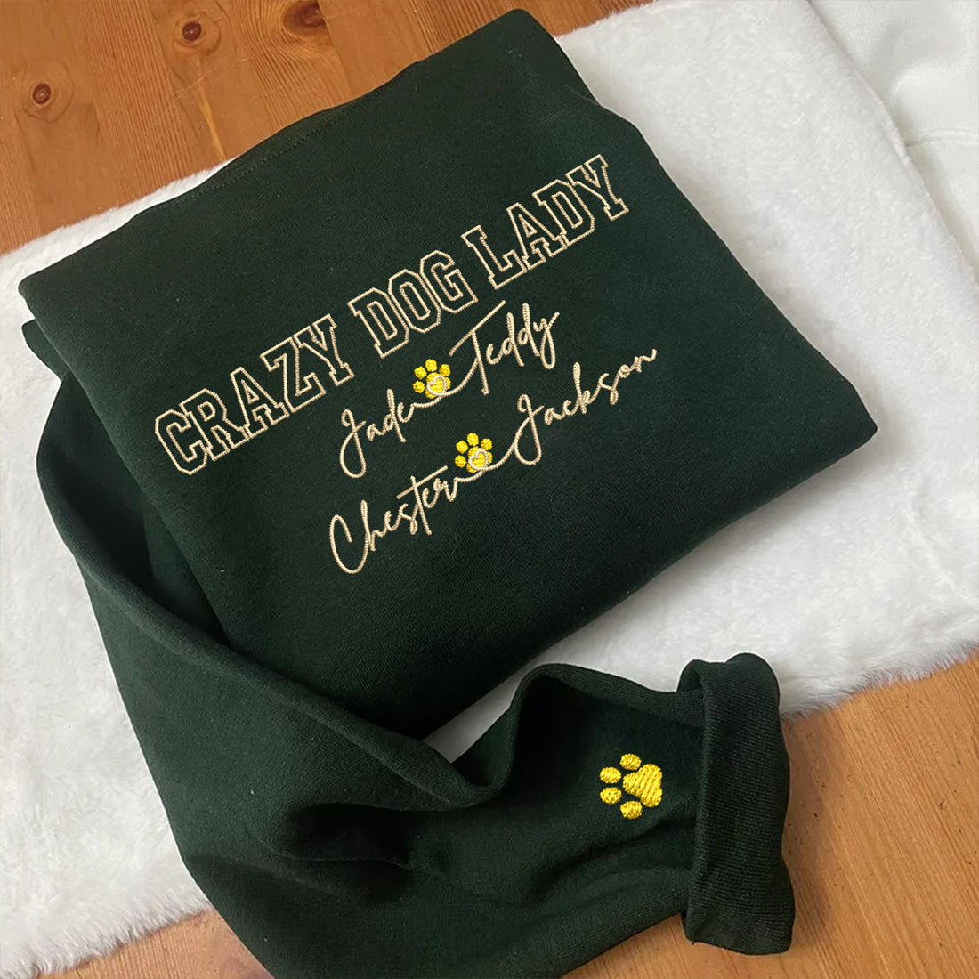Custom Embroidered Crazy Dog Lady with Names Hoodie