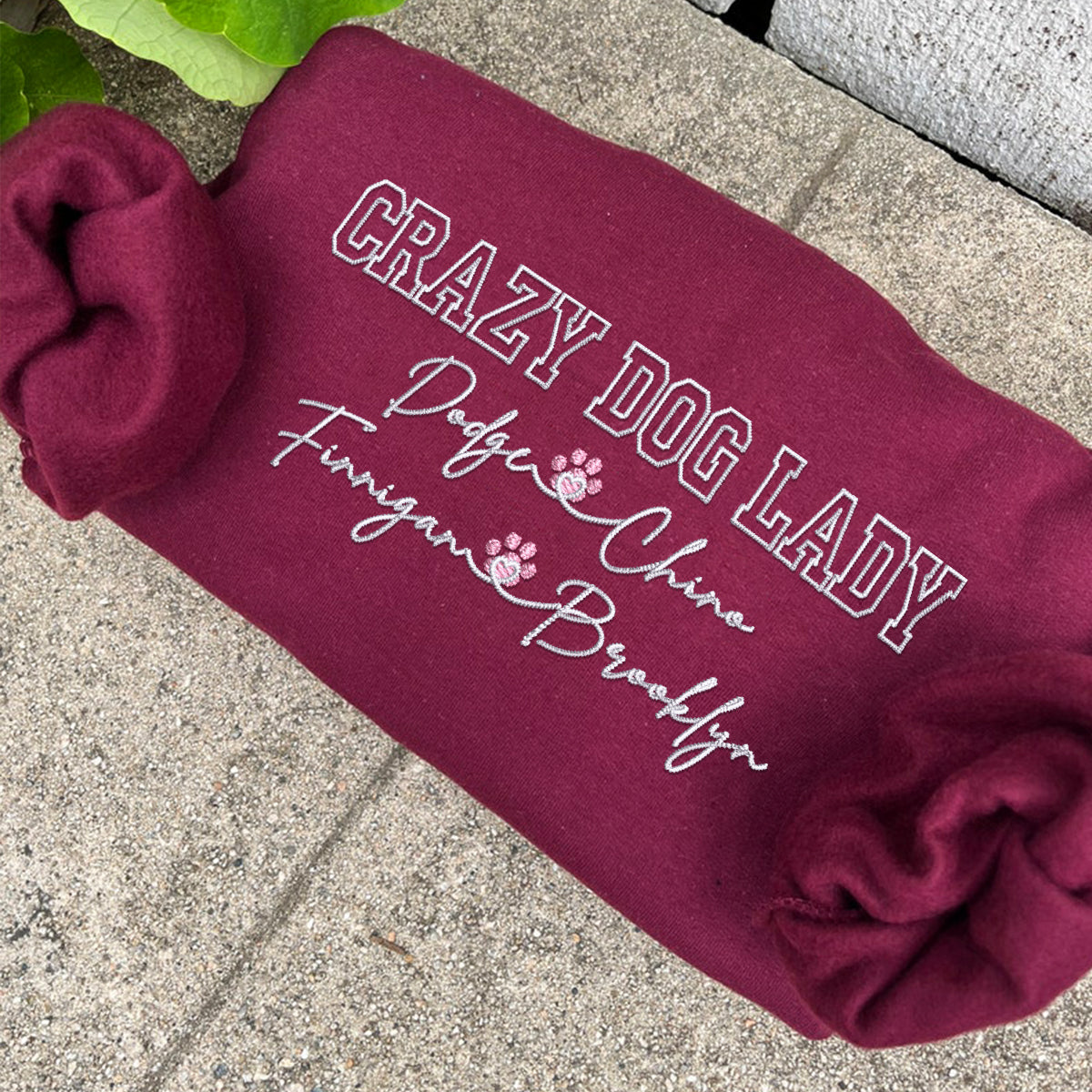 Custom Embroidered Crazy Dog Lady with Names Hoodie