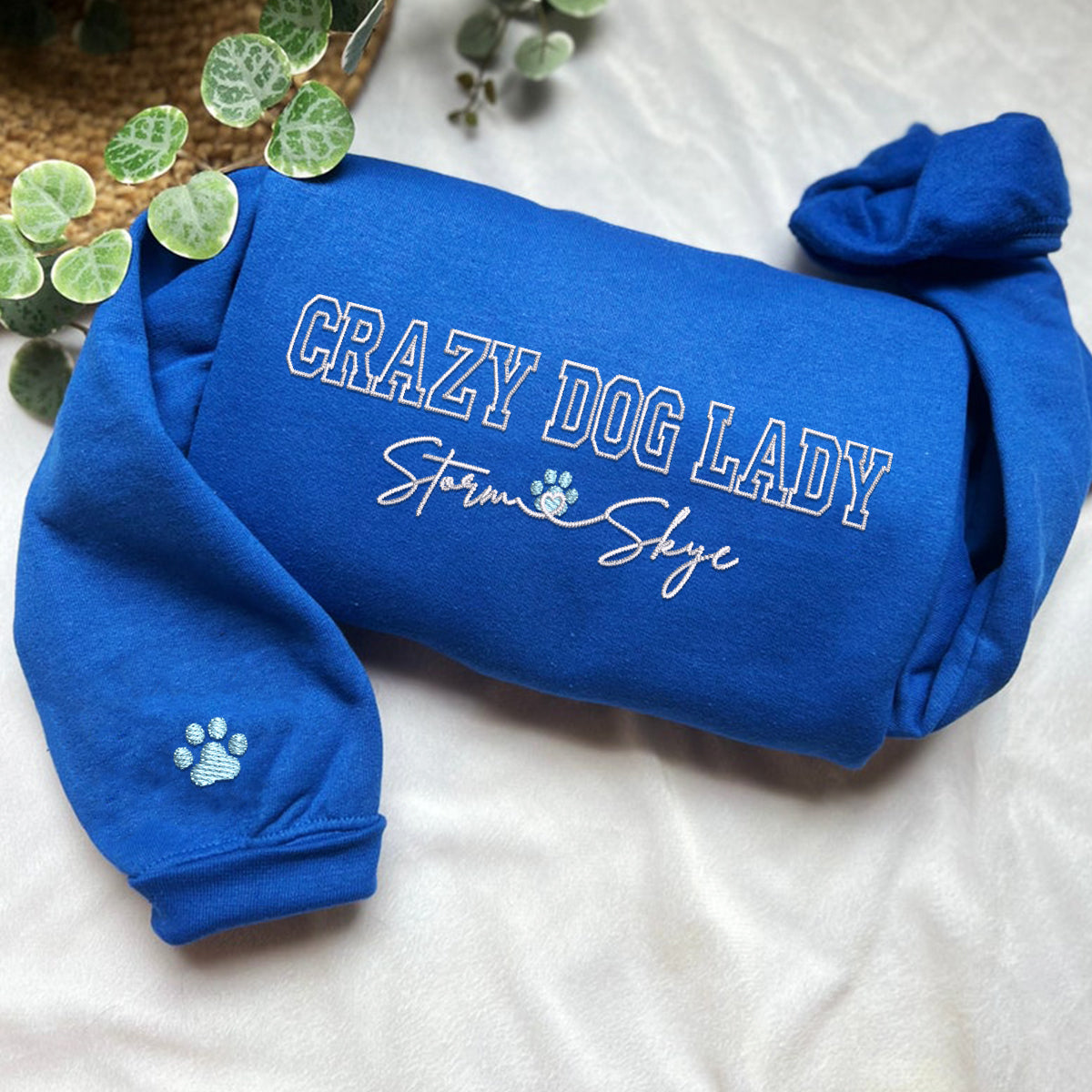 Custom Embroidered Crazy Dog Lady with Names Sweatshirt