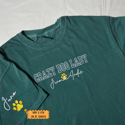 Custom Embroidered Crazy Dog Lady with Names T-Shirt