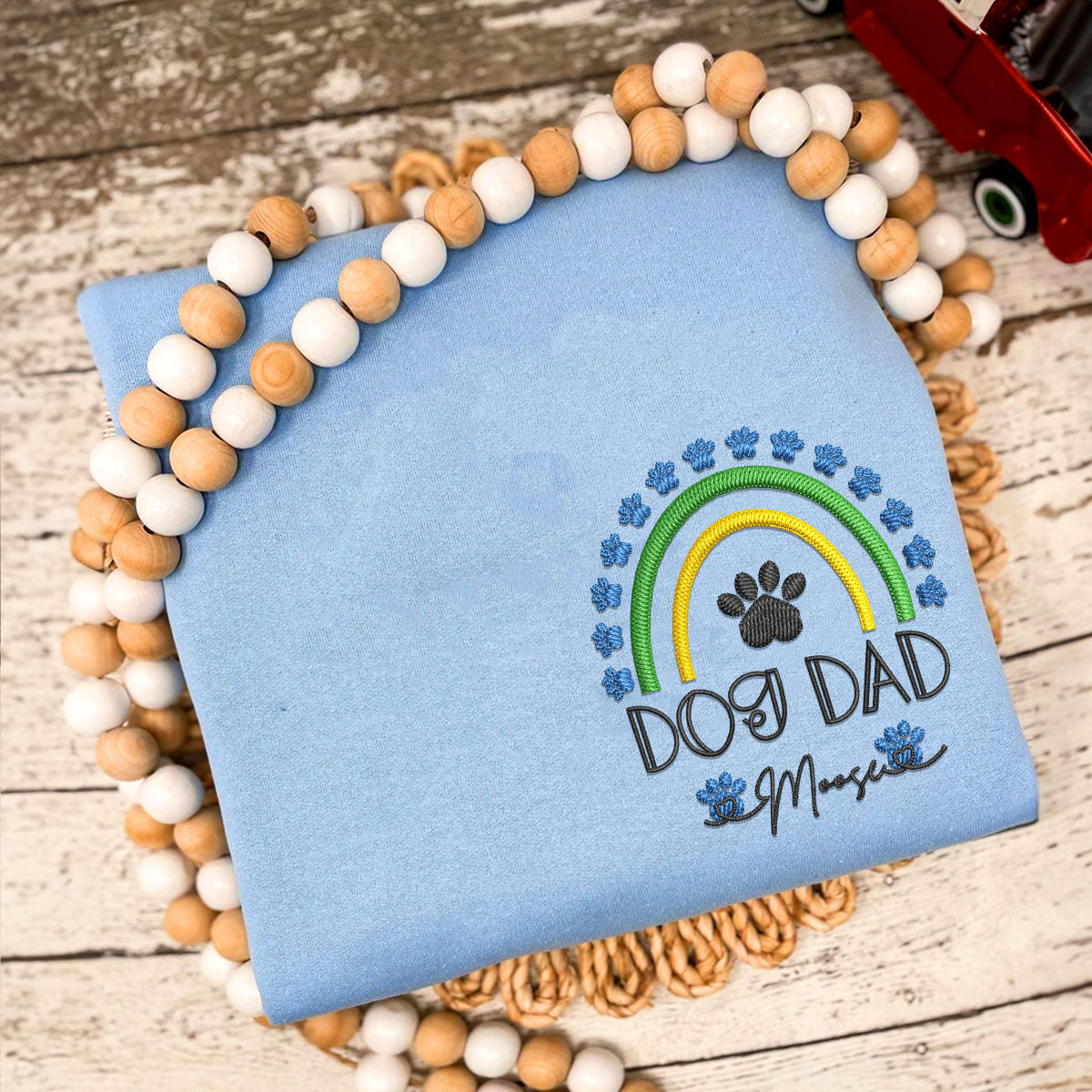 Custom Embroidered Dog Dad Rainbow with Names Hoodie