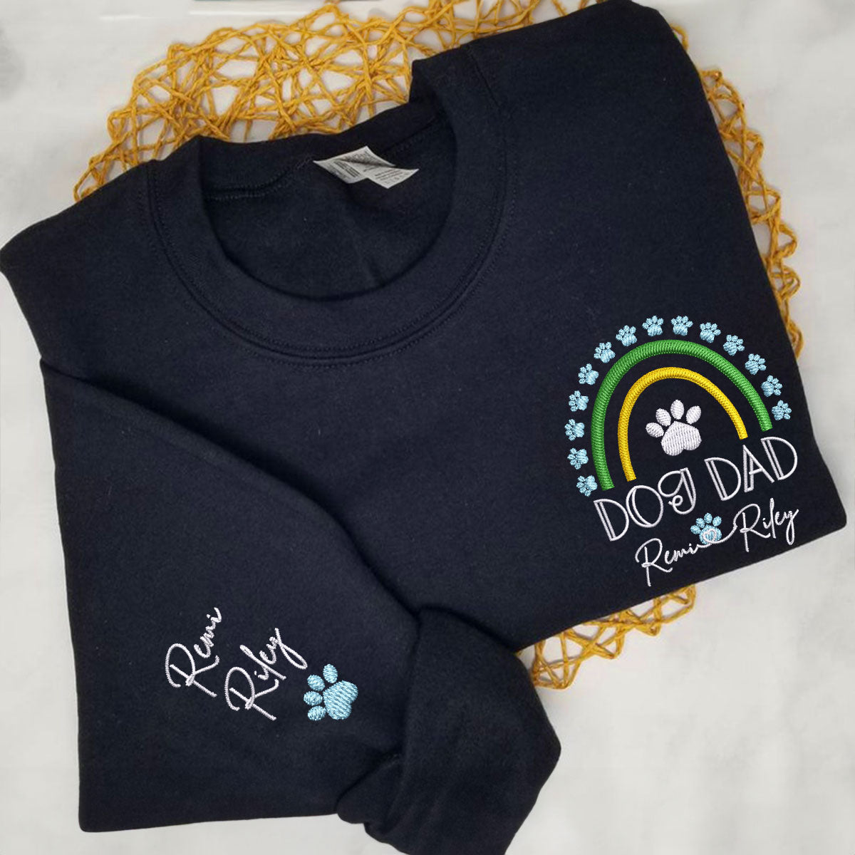 Custom Embroidered Dog Dad Rainbow with Names Sweatshirt