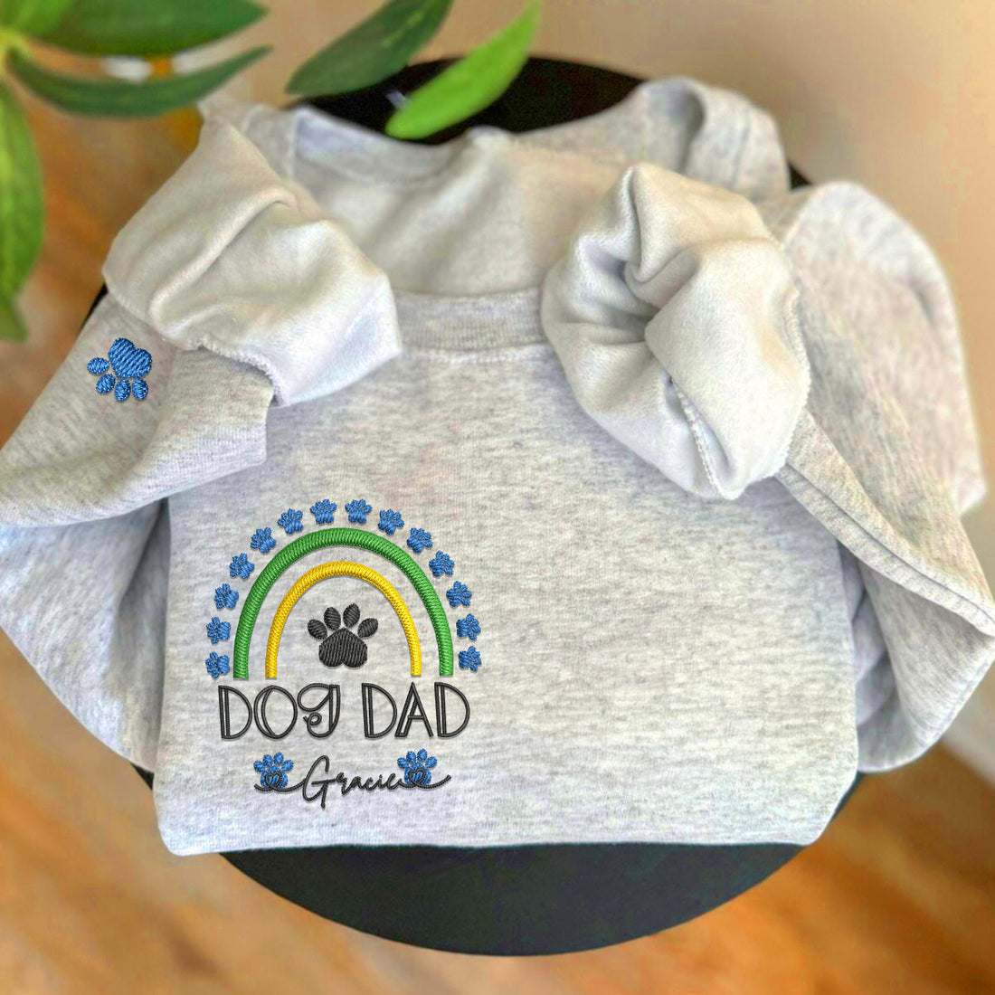 Custom Embroidered Dog Dad Rainbow with Names Sweatshirt