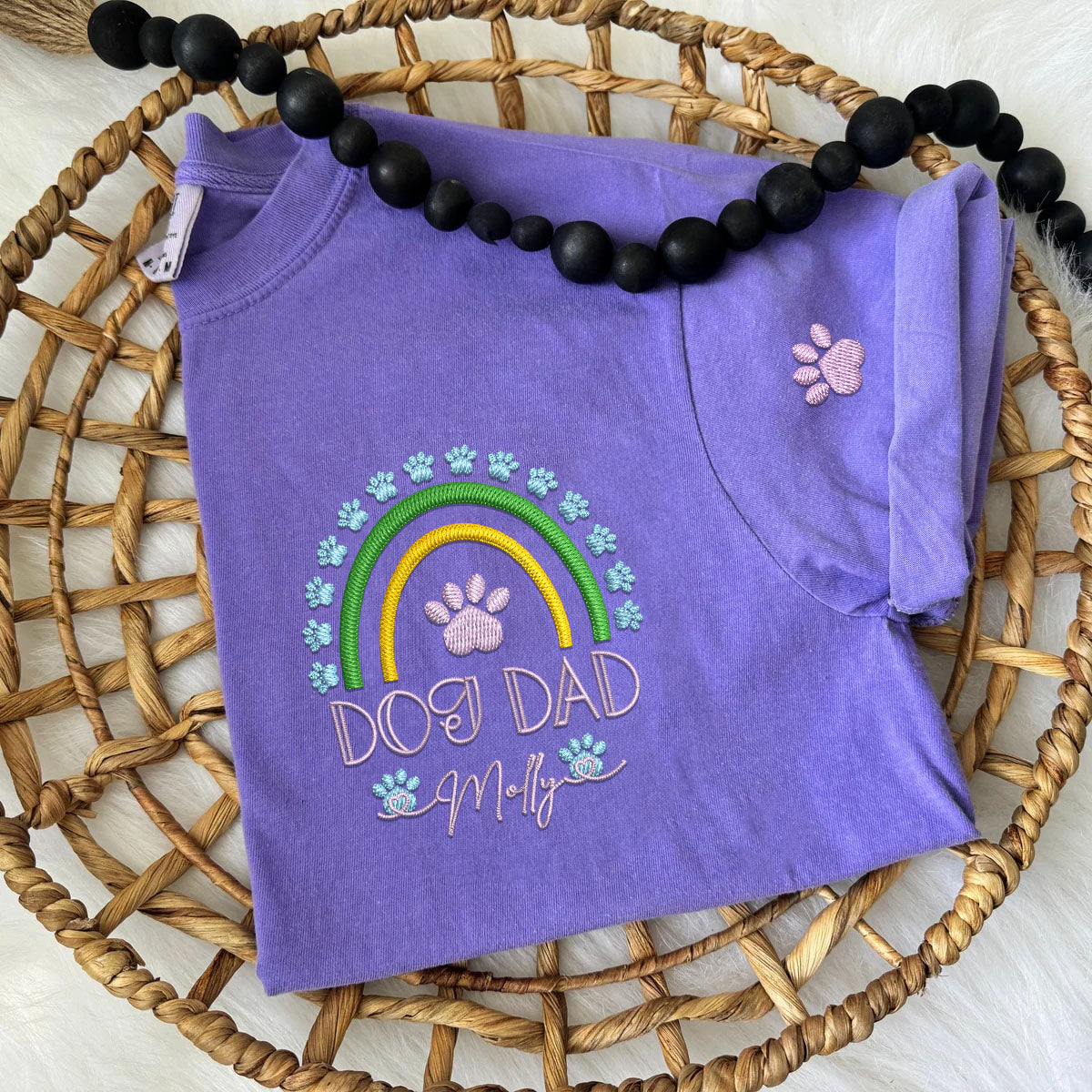 Custom Embroidered Dog Dad Rainbow with Names T-Shirt