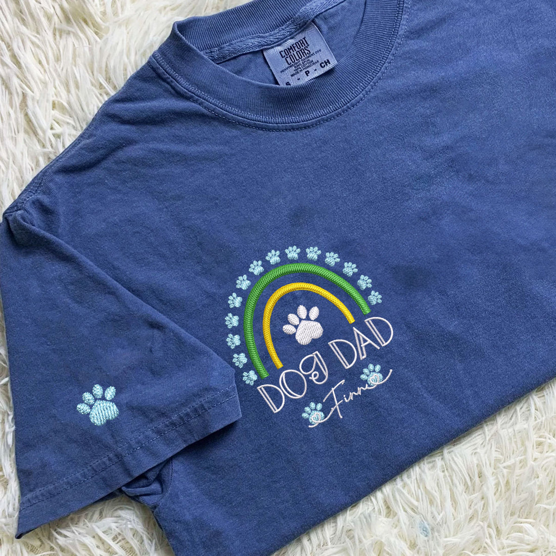Custom Embroidered Dog Dad Rainbow with Names T-Shirt