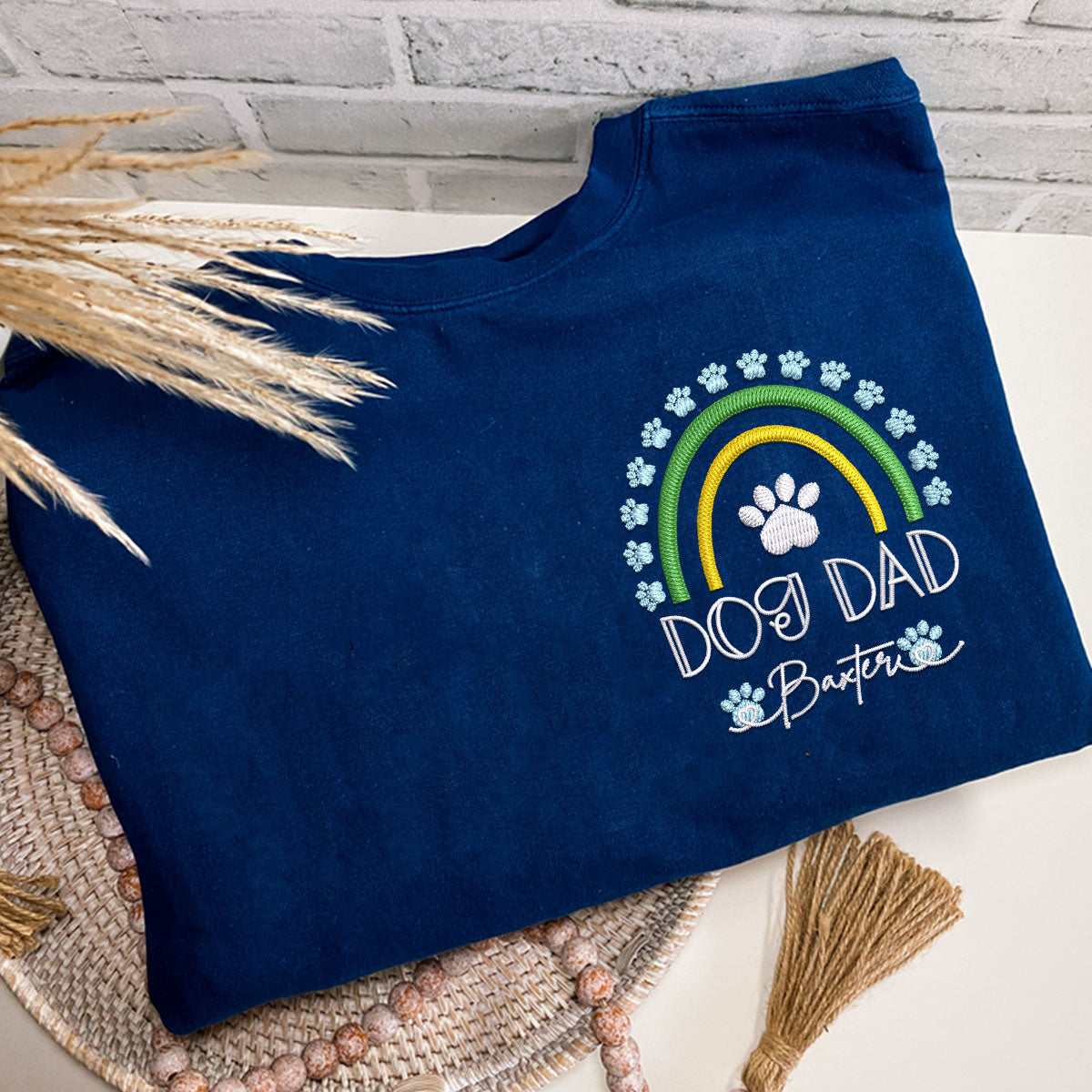 Custom Embroidered Dog Dad Rainbow with Names T-Shirt