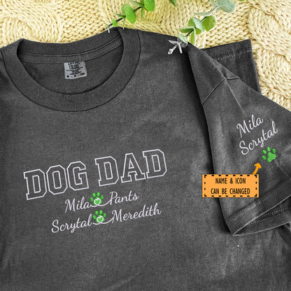 Custom Embroidered Dog Dad with Names T-Shirt