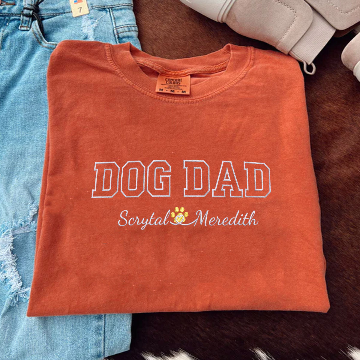 Custom Embroidered Dog Dad with Names T-Shirt