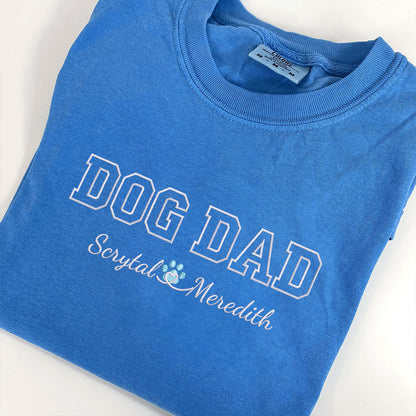 Custom Embroidered Dog Dad with Names T-Shirt