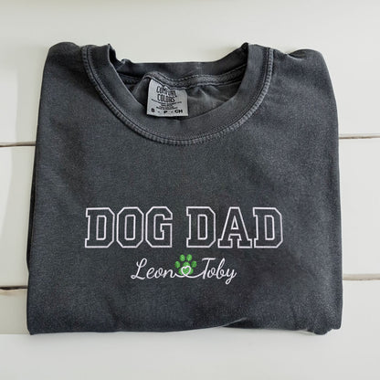 Custom Embroidered Dog Dad with Names T-Shirt