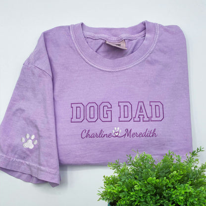 Custom Embroidered Dog Dad with Names T-Shirt