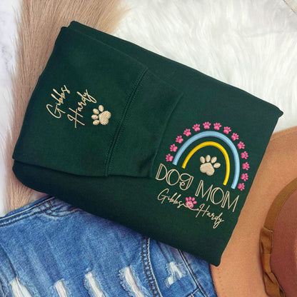 Custom Embroidered Dog Mom Rainbow with Names Hoodie