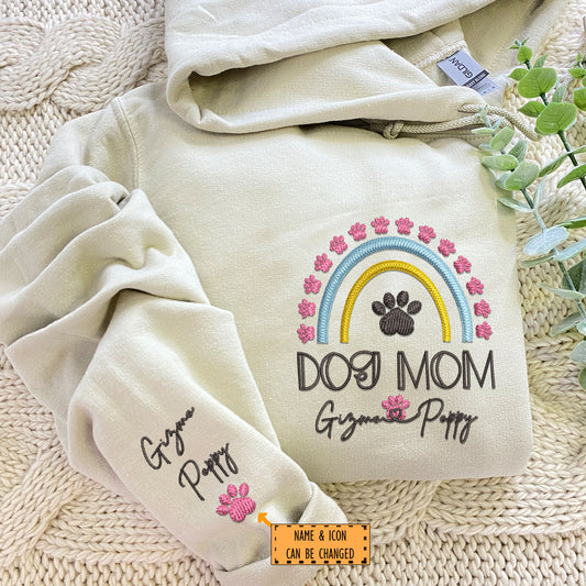 Custom Embroidered Dog Mom Rainbow with Names Hoodie