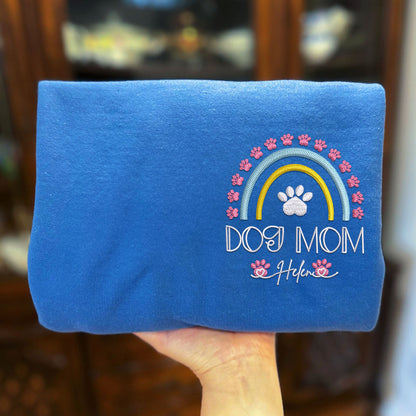 Custom Embroidered Dog Mom Rainbow with Names Hoodie