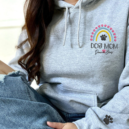 Custom Embroidered Dog Mom Rainbow with Names Hoodie