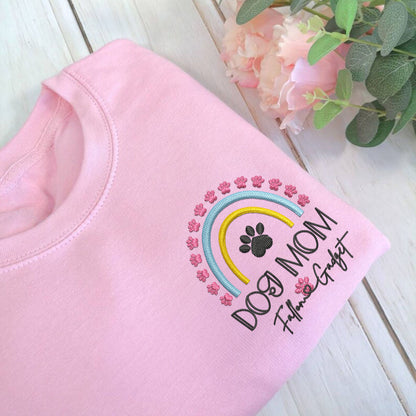 Custom Embroidered Dog Mom Rainbow with Names Sweatshirt