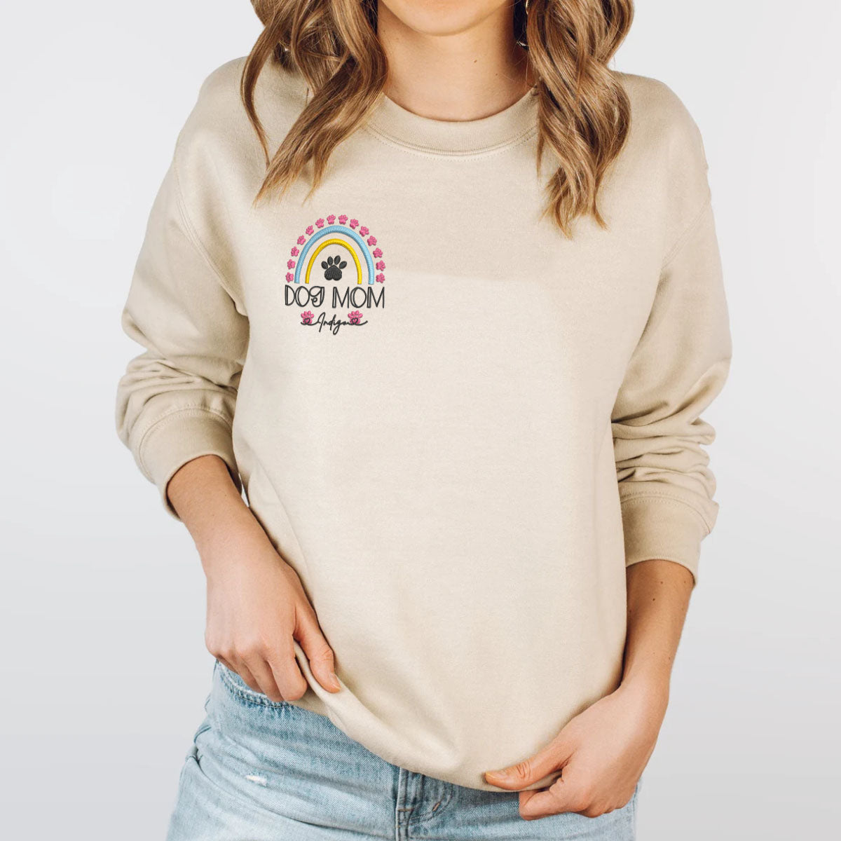 Custom Embroidered Dog Mom Rainbow with Names Sweatshirt