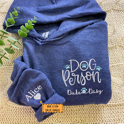 Custom Embroidered Dog Person with Dog Names Hoodie