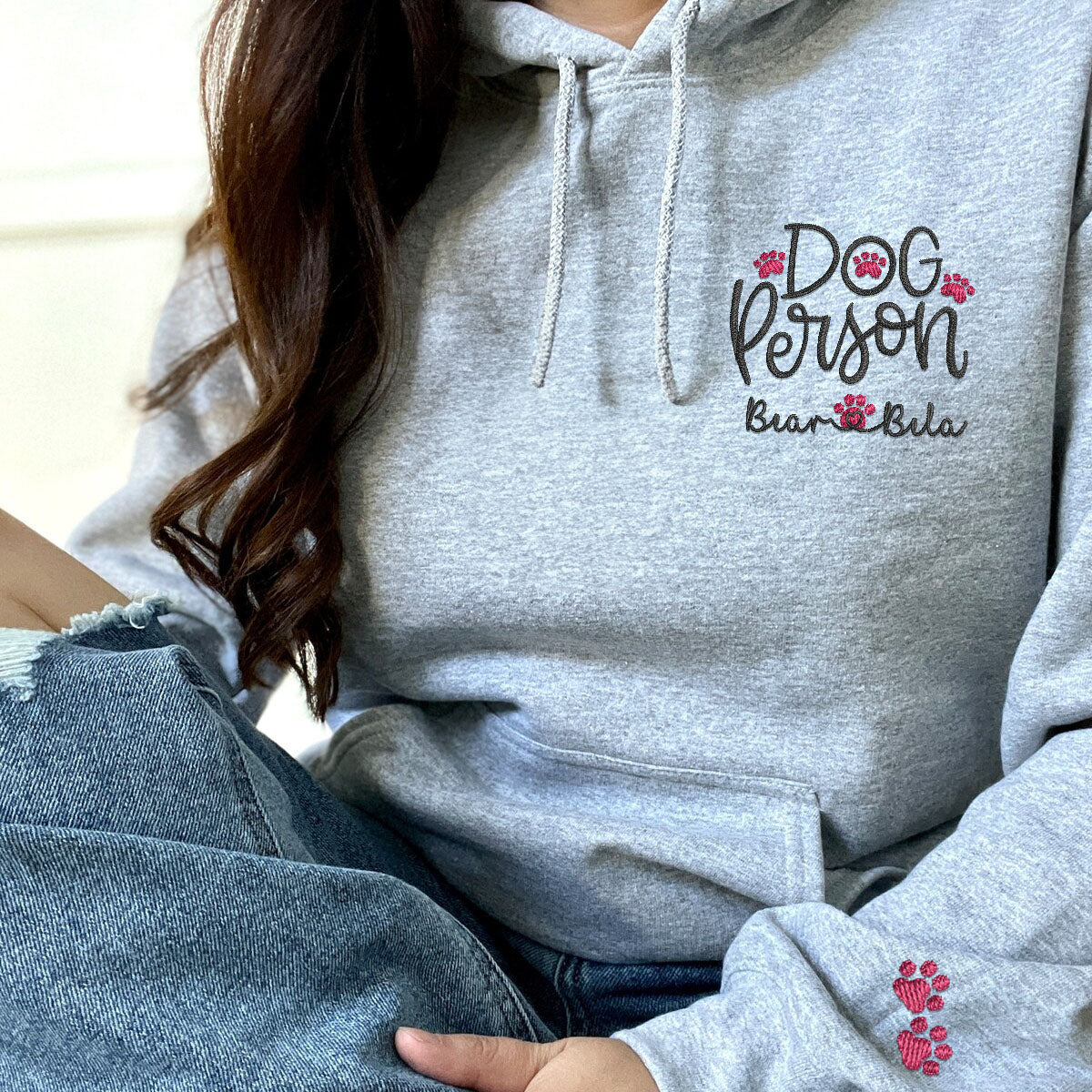 Custom Embroidered Dog Person with Dog Names Hoodie