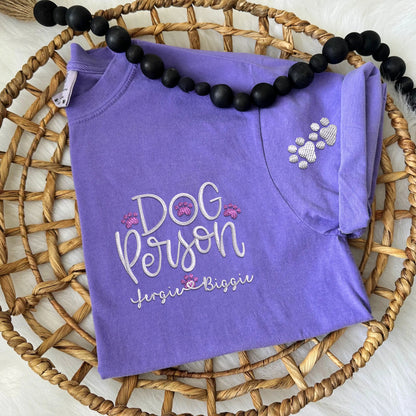 Custom Embroidered Dog Person with Dog Names T-Shirt