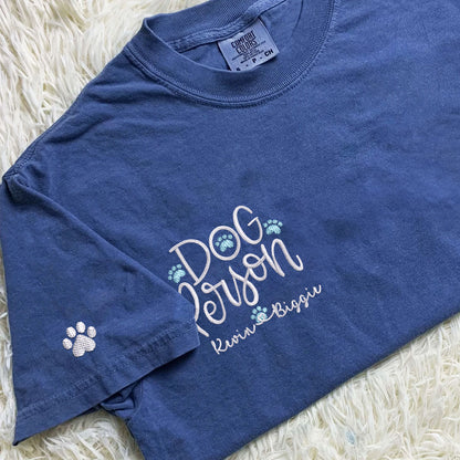 Custom Embroidered Dog Person with Dog Names T-Shirt