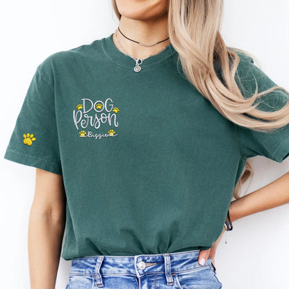 Custom Embroidered Dog Person with Dog Names T-Shirt